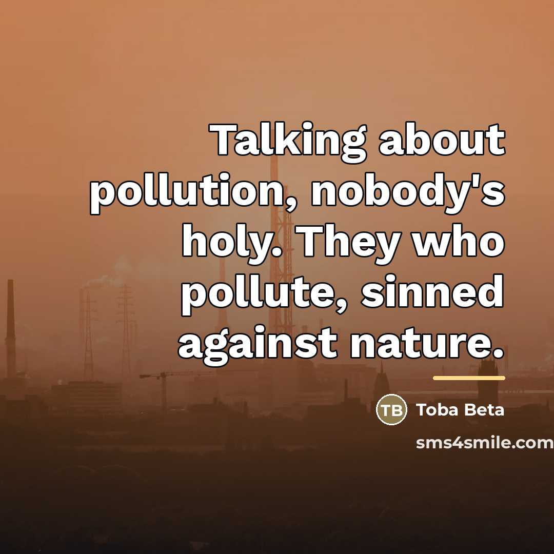 “Talking about pollution, nobody's holy. They who pollute, sinned against…” quote by Toba Beta