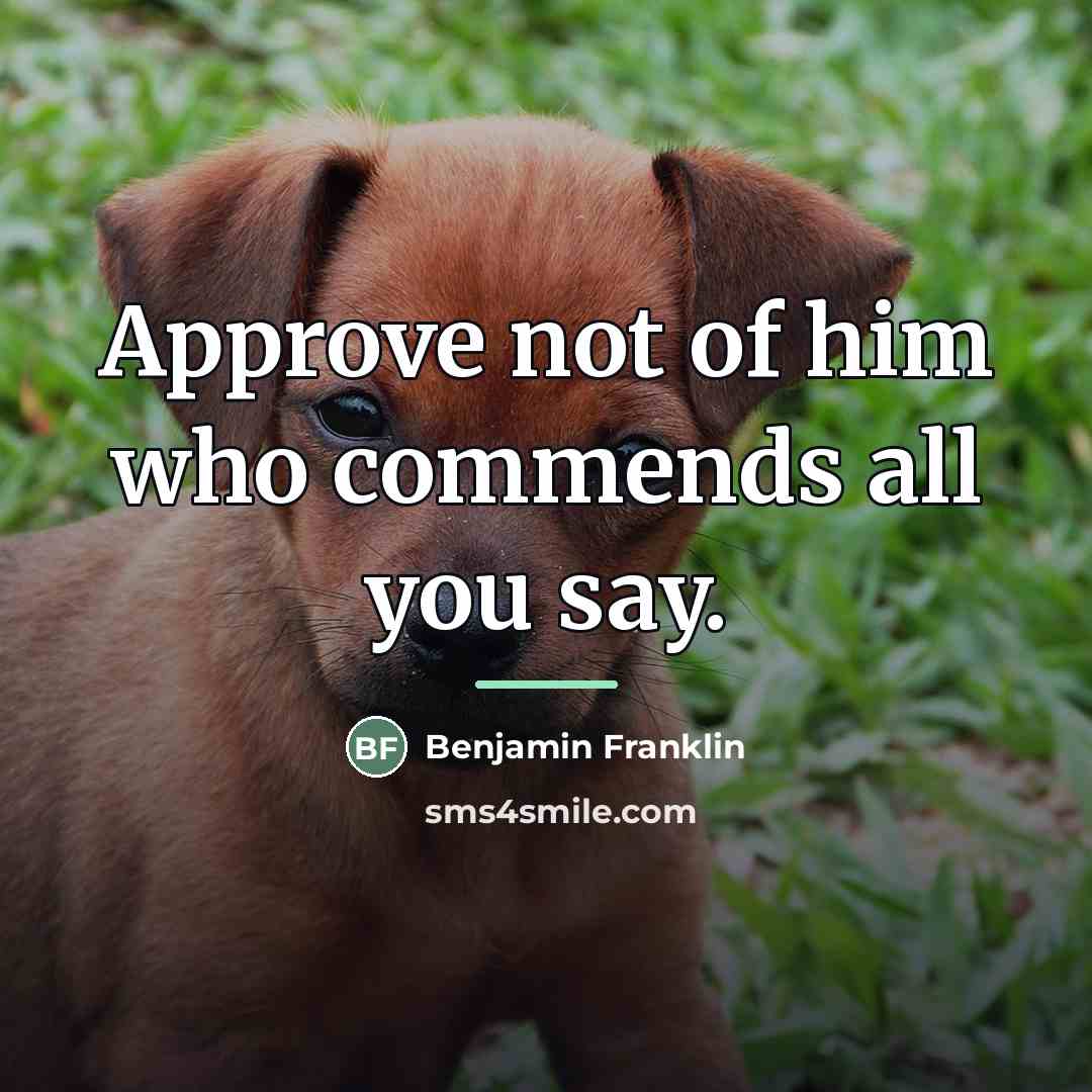 “Approve not of him who commends all you say.…” quote by Benjamin Franklin