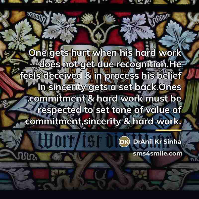 “One gets hurt when his hard work does not get…” quote by DrAnil Kr Sinha