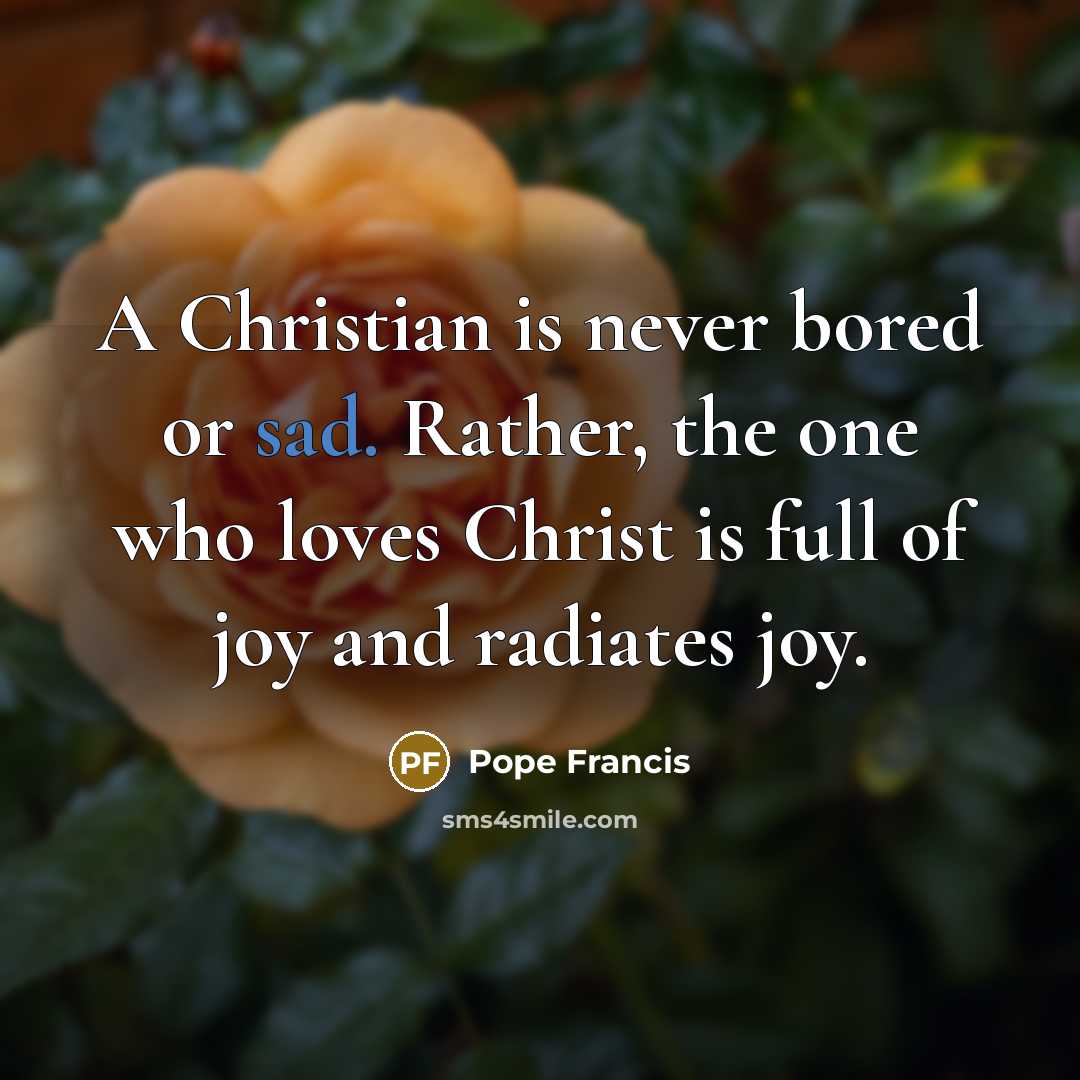 “A Christian is never bored or sad. Rather, the one…” quote by Pope Francis