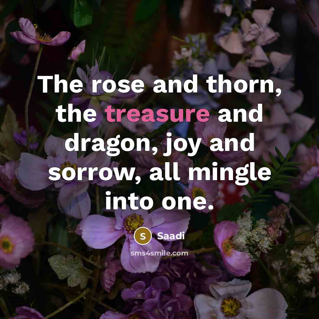 “The rose and thorn, the treasure and dragon, joy and…” quote by Saadi