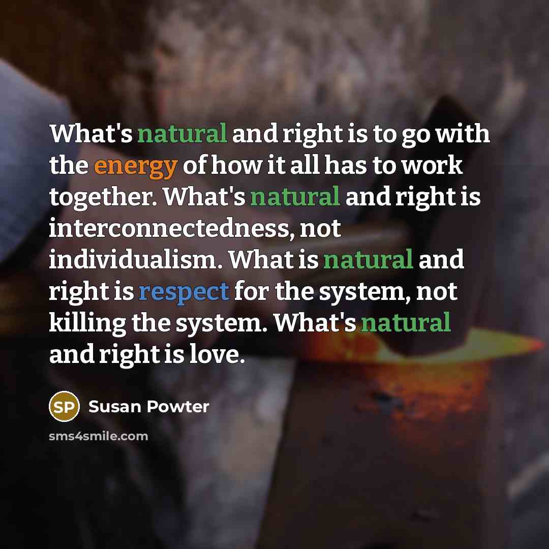“What's natural and right is to go with the energy…” quote by Susan Powter