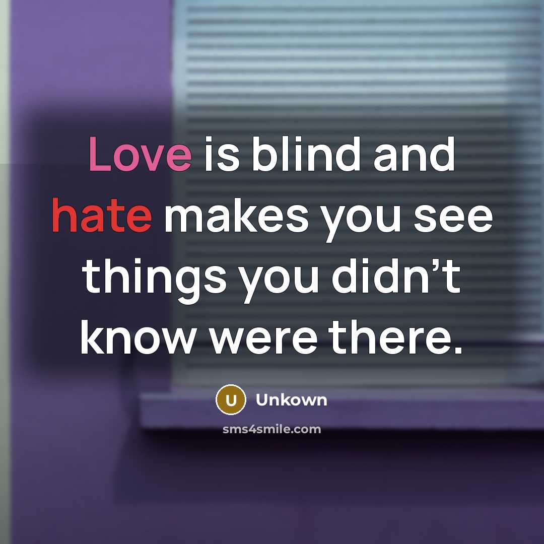 “Love is blind and hate makes you see things you didn't know were there.” quote by Unkown