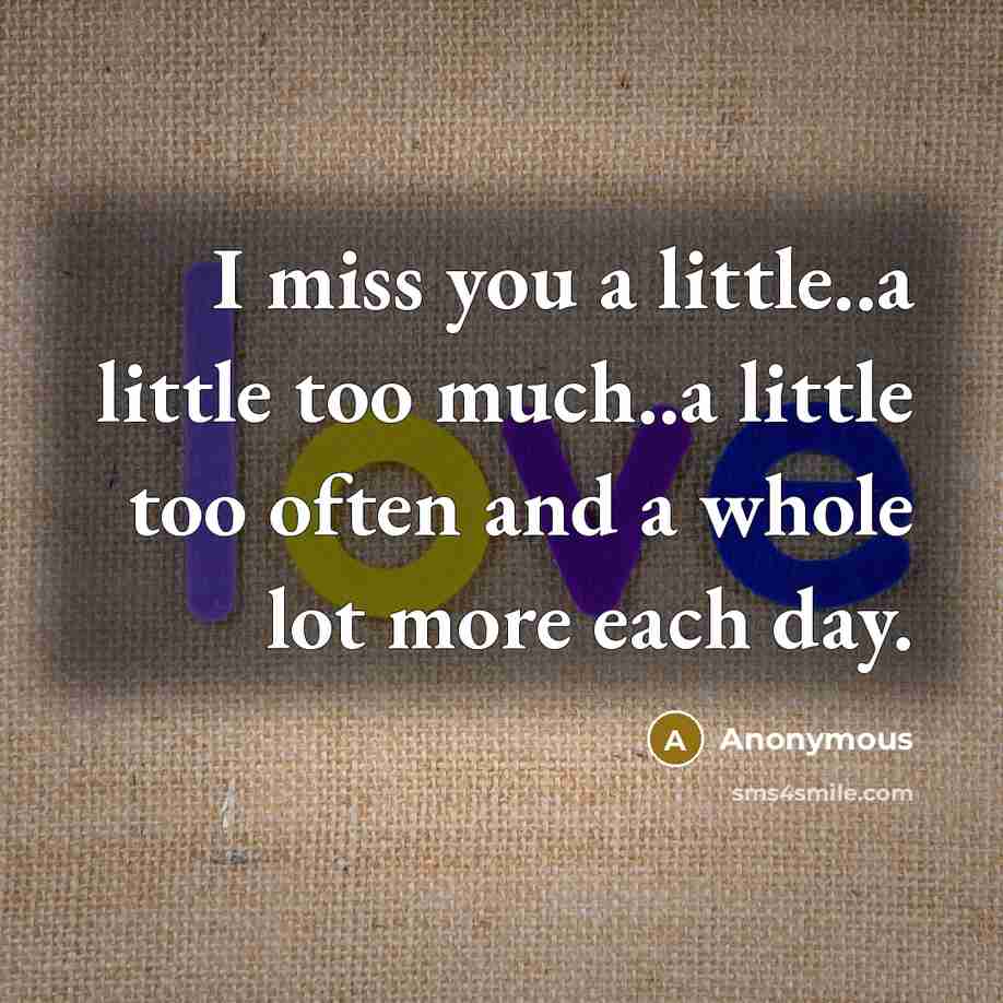 “I miss you a little..a little too much..a little too…” quote by Anonymous