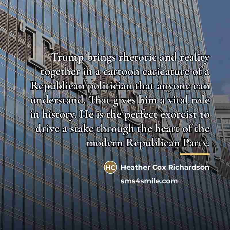 “Trump brings rhetoric and reality together in a cartoon caricature…” quote by Heather Cox Richardson