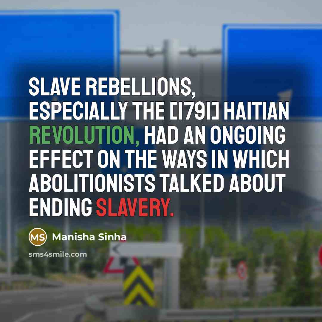 “Slave rebellions, especially the [1791] Haitian Revolution, had an ongoing…” quote by Manisha Sinha