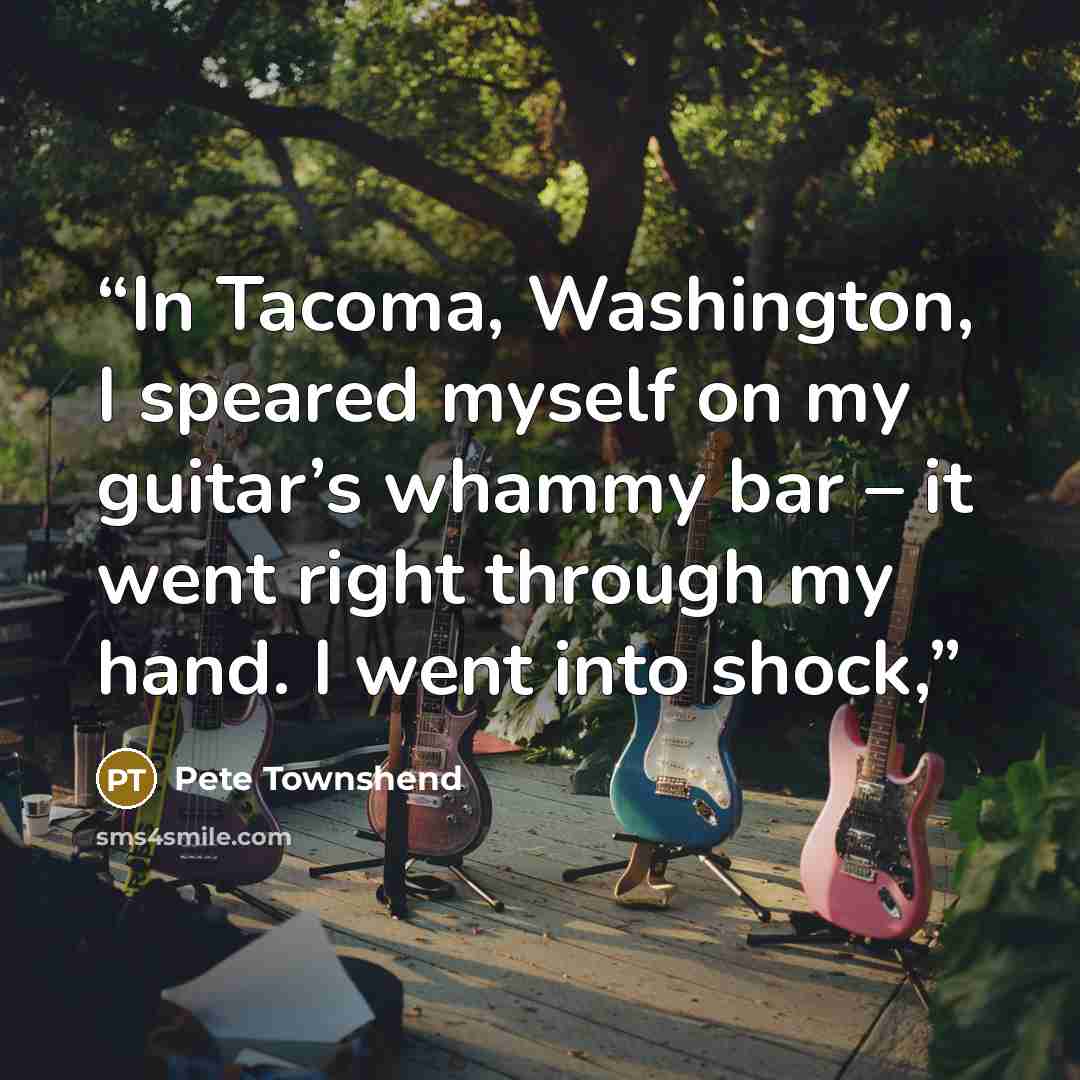 “In Tacoma, Washington, I speared myself on my guitar’s whammy bar – it went right through my hand. I went into shock,” quote by Pete Townshend