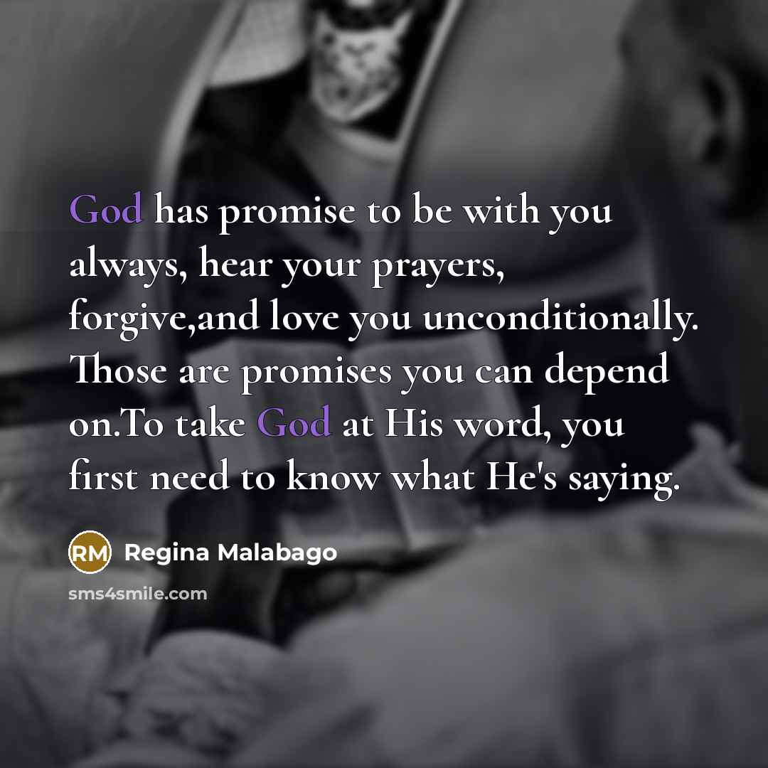 “God has promise to be with you always, hear your…” quote by Regina Malabago