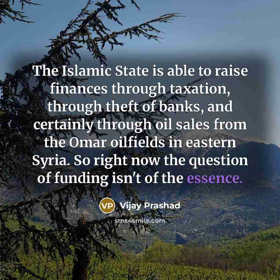“The Islamic State is able to raise finances through taxation,…” quote by Vijay Prashad