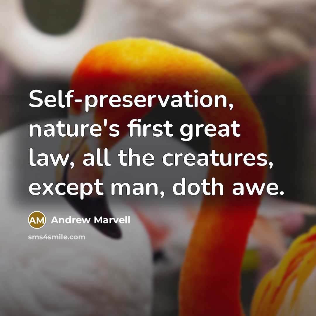 “Self-preservation, nature's first great law, all the creatures, except man,…” quote by Andrew Marvell