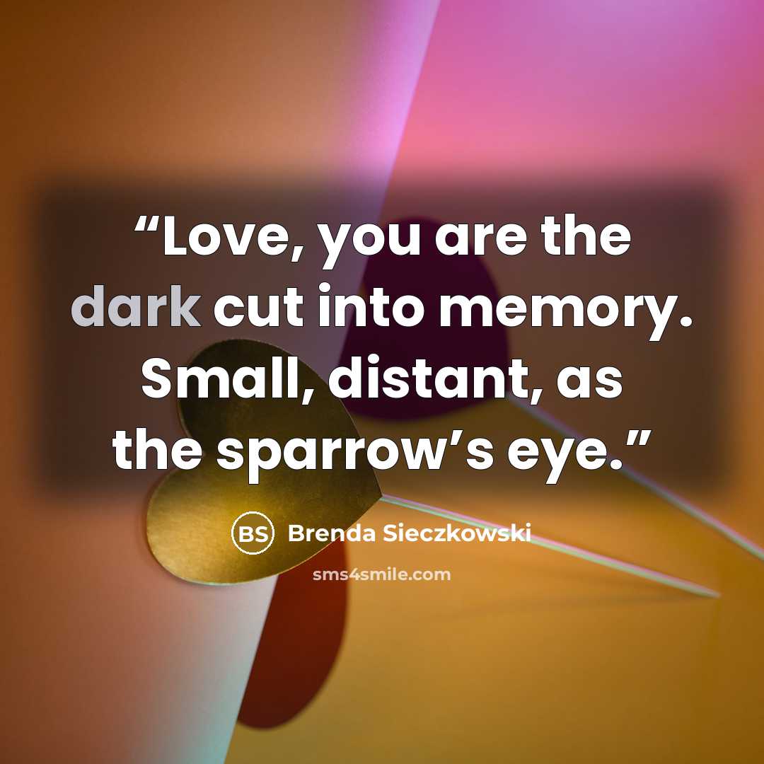 “Love, you are the dark cut into memory. Small, distant, as the sparrow’s eye.” quote by Brenda Sieczkowski