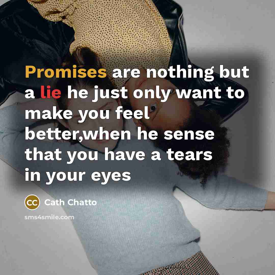 “Promises are nothing but a lie he just only want to make you feel better,when he sense that you have a tears in your eyes” quote by Cath Chatto