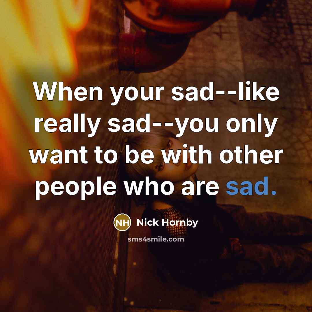 “When your sad--like really sad--you only want to be with…” quote by Nick Hornby