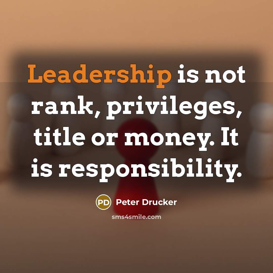“Leadership is not rank, privileges, title or money. It is…” quote by Peter Drucker