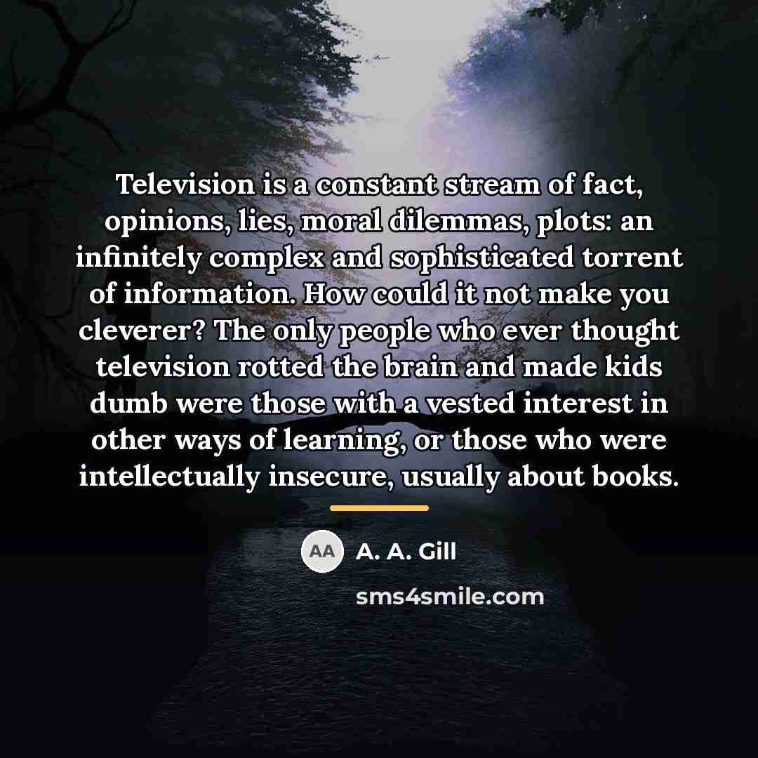 “Television is a constant stream of fact, opinions, lies, moral…” quote by A. A. Gill