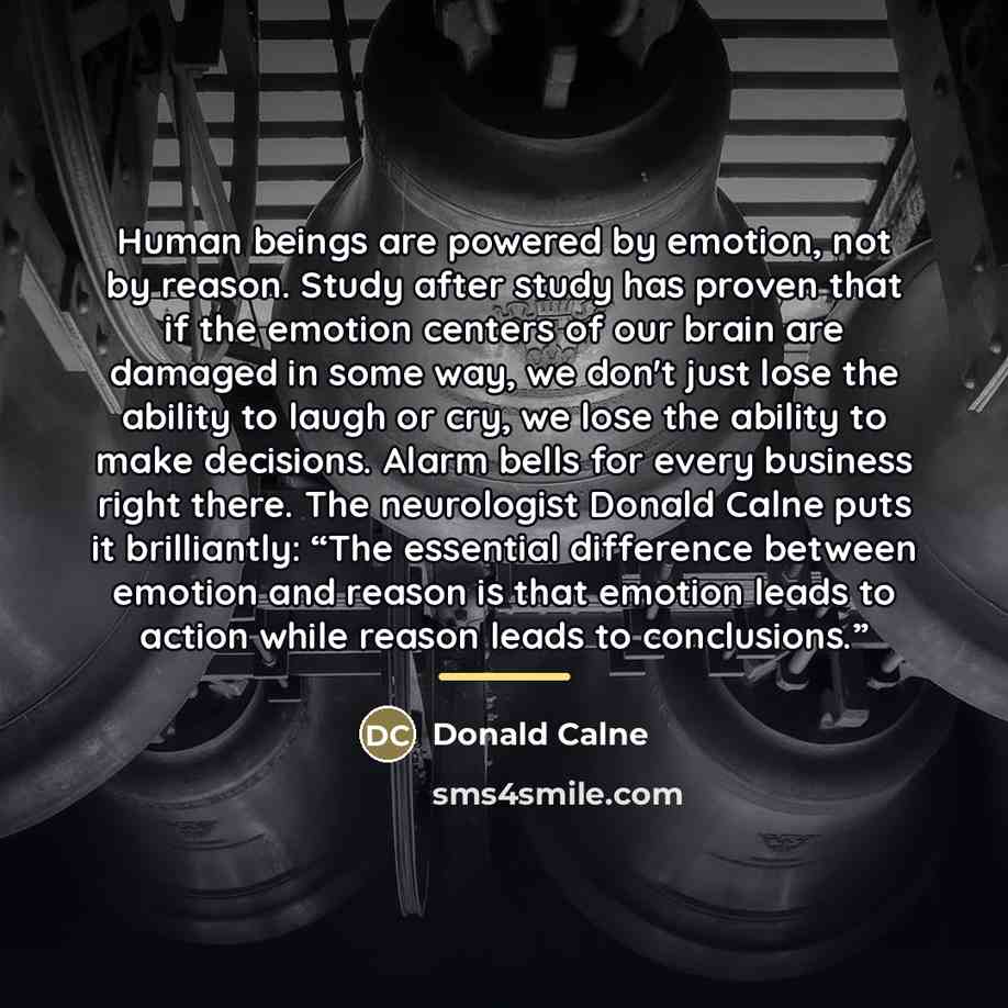 “Human beings are powered by emotion, not by reason. Study…” quote by Donald Calne