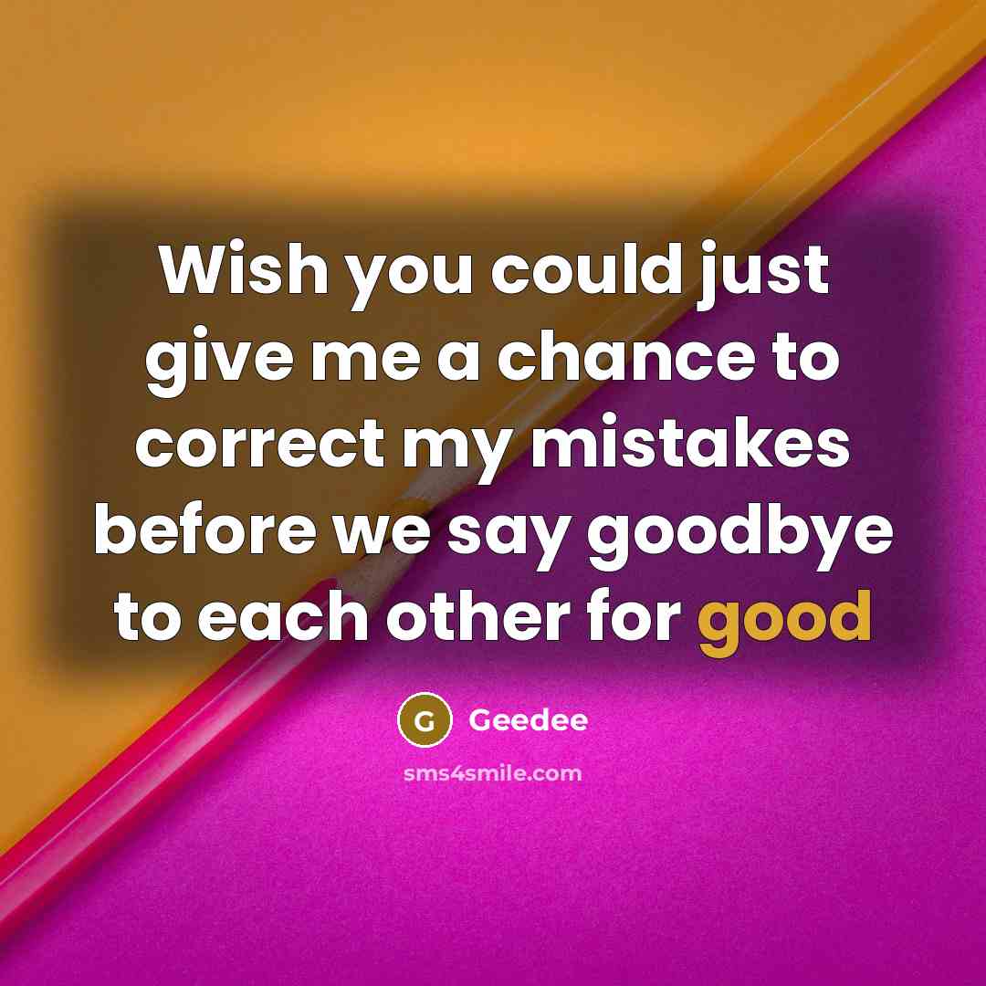 “Wish you could just give me a chance to correct my mistakes before we say goodbye to each other for good” quote by Geedee