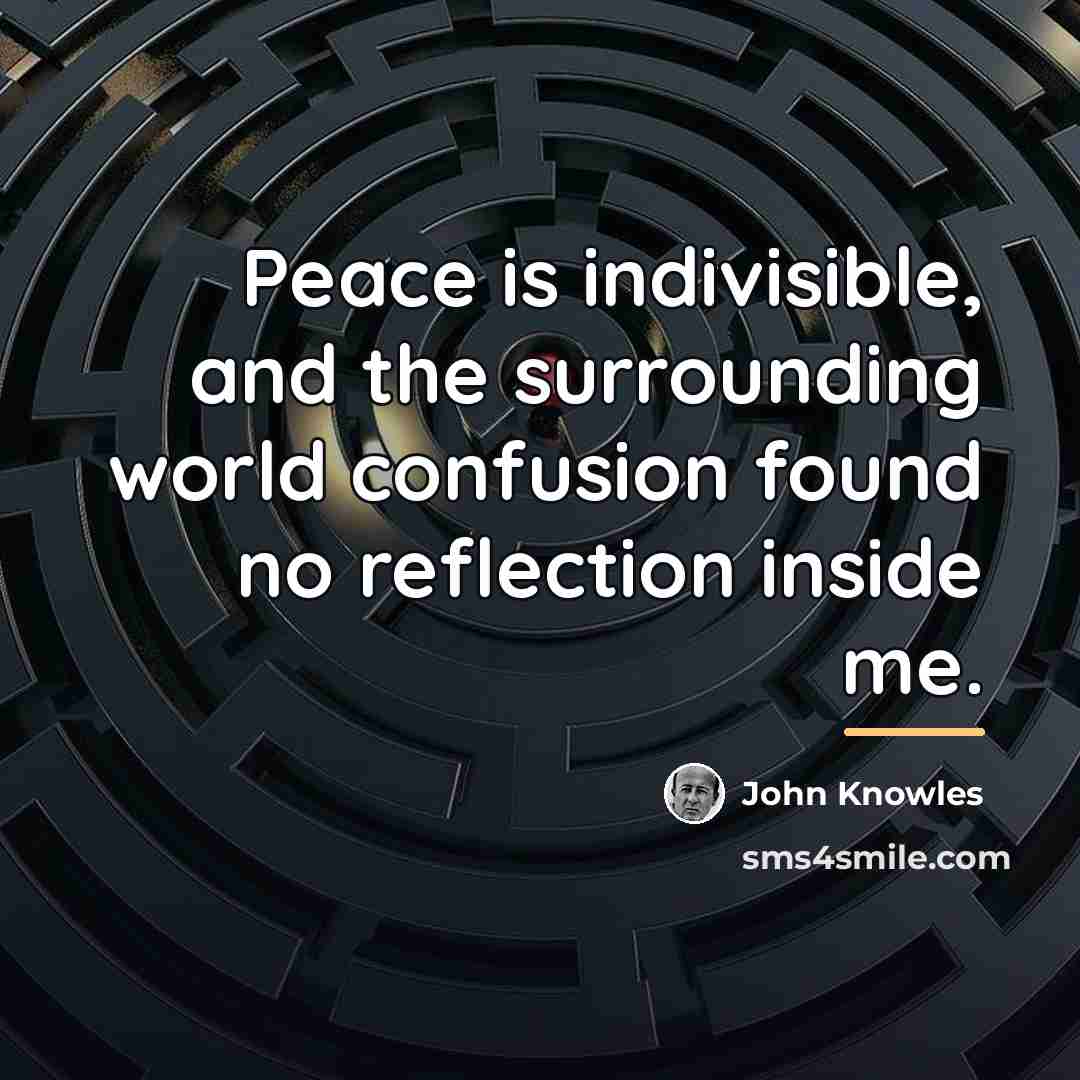 “Peace is indivisible, and the surrounding world confusion found no…” quote by John Knowles