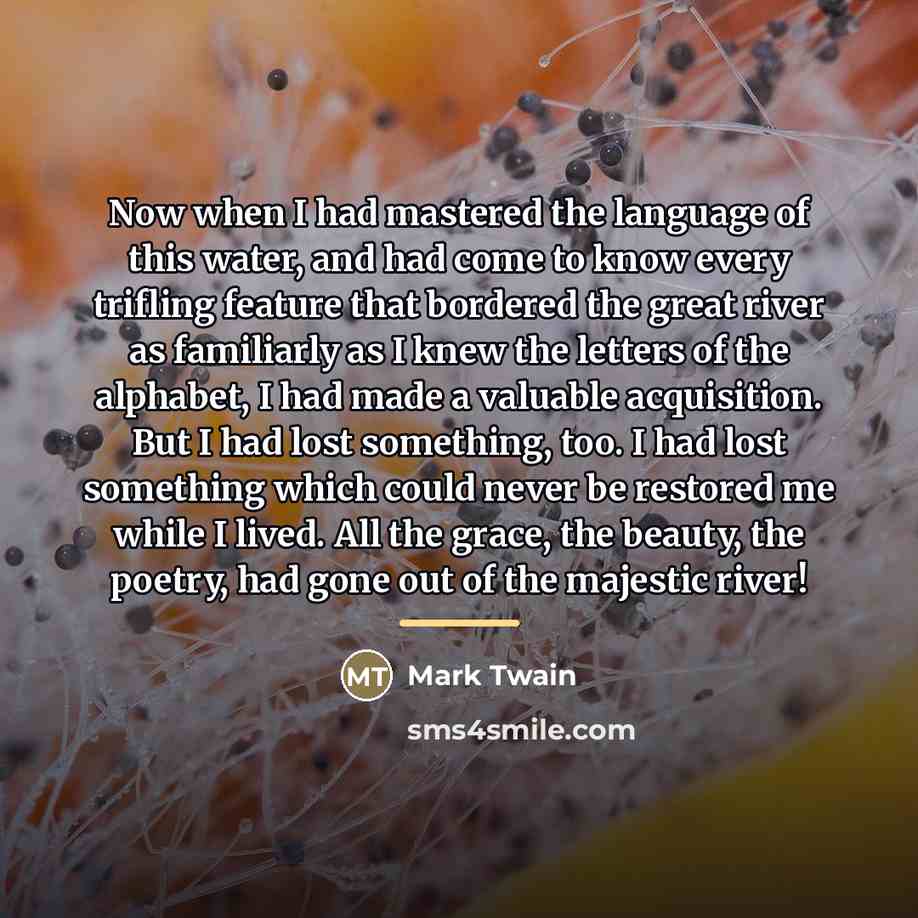 “Now when I had mastered the language of this water,…” quote by Mark Twain