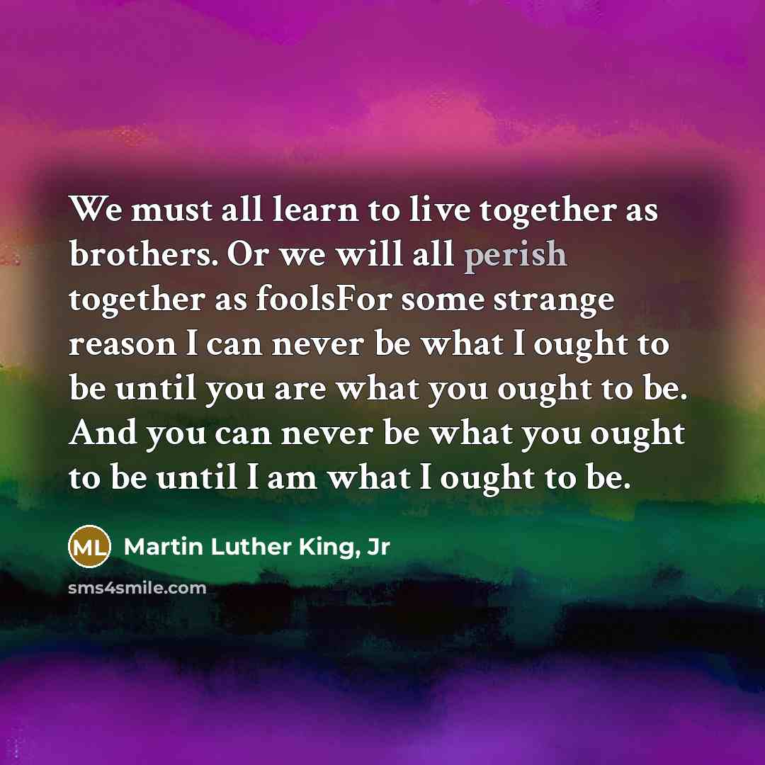 “We must all learn to live together as brothers. Or…” quote by Martin Luther King, Jr