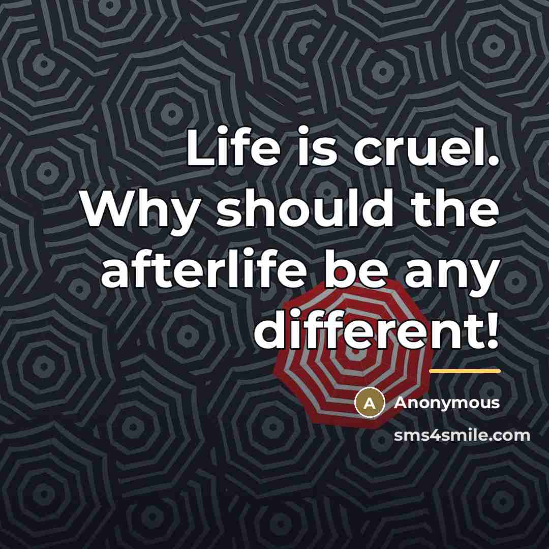 “Life is cruel. Why should the afterlife be any different!…” quote by Anonymous