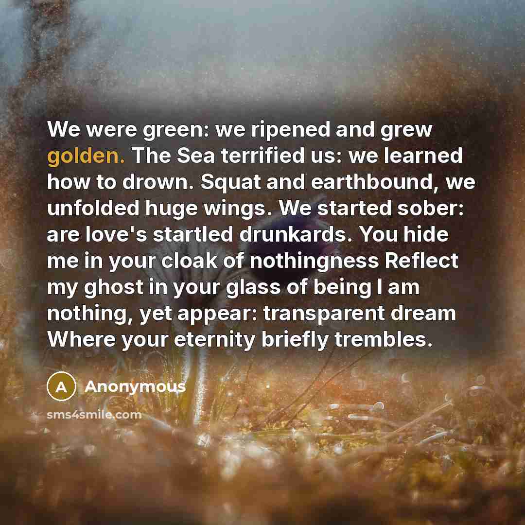 “We were green: we ripened and grew golden. The Sea…” quote by Anonymous