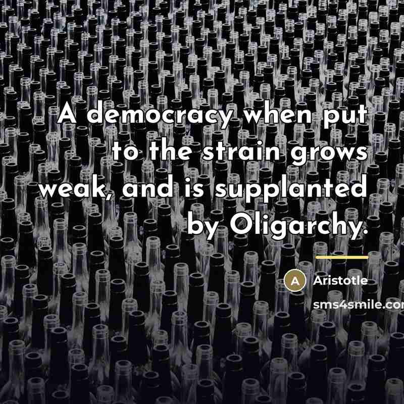 “A democracy when put to the strain grows weak, and…” quote by Aristotle