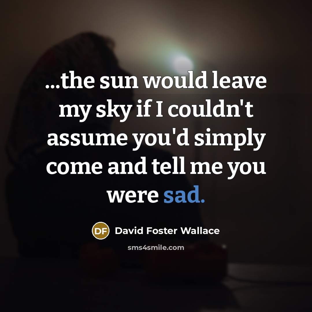 “...the sun would leave my sky if I couldn't assume you'd simply come and tell me you were sad.” quote by David Foster Wallace