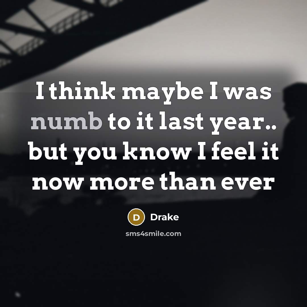“I think maybe I was numb to it last year.. but you know I feel it now more than ever” quote by Drake
