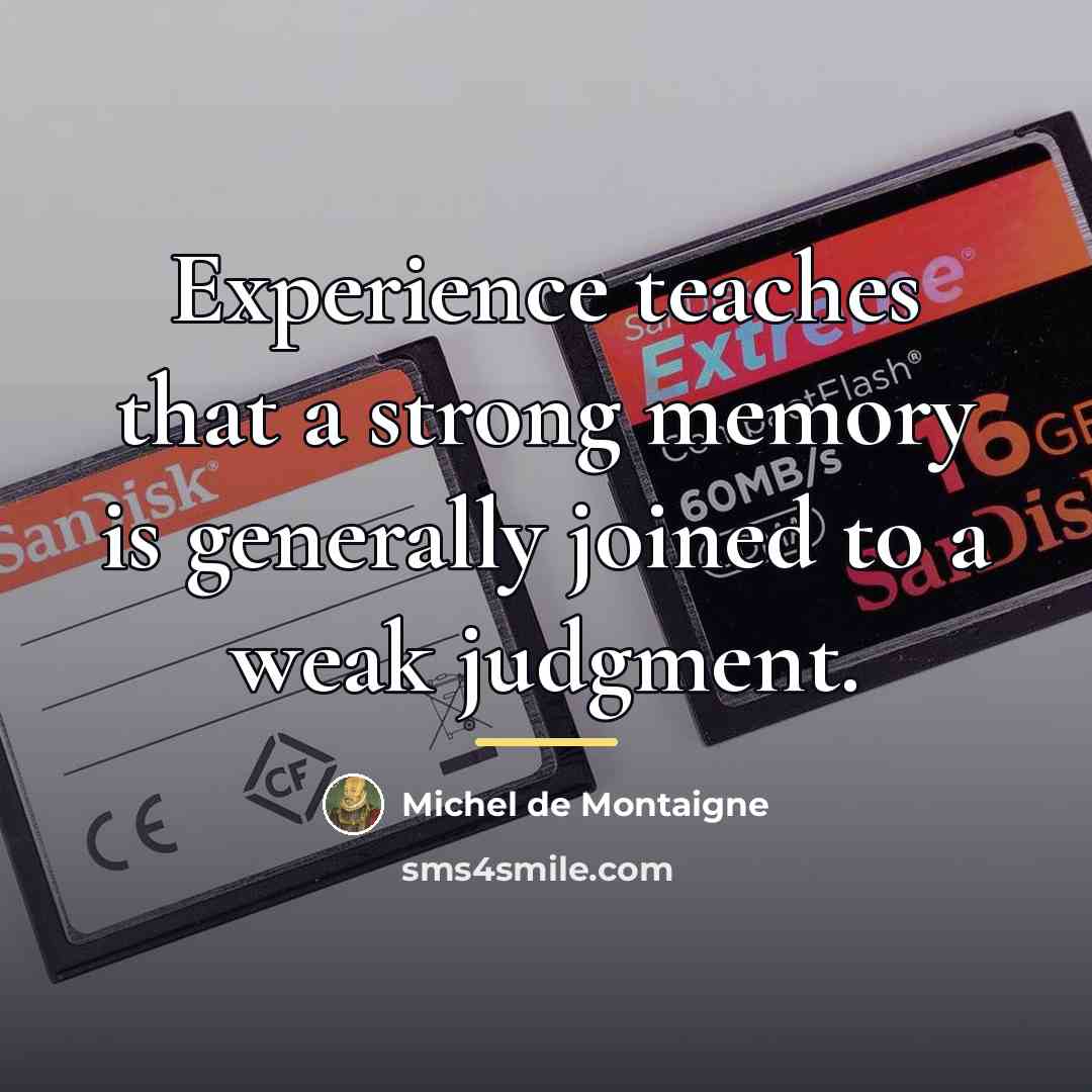 “Experience teaches that a strong memory is generally joined to…” quote by Michel de Montaigne