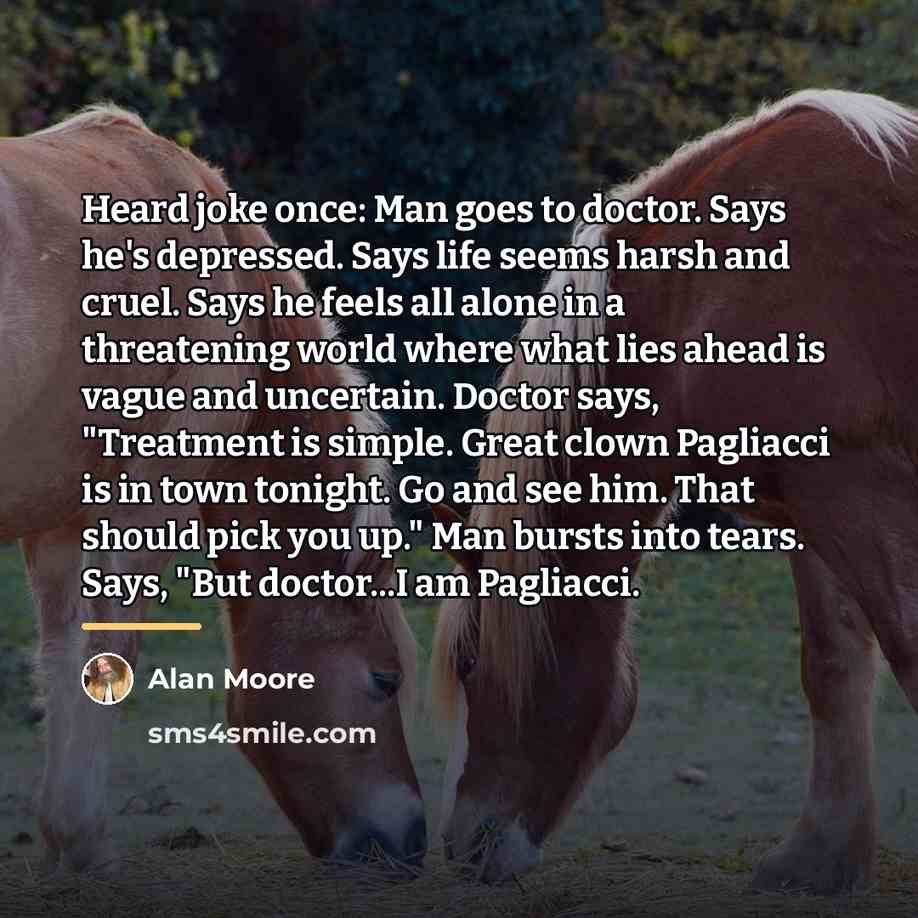 “Heard joke once: Man goes to doctor. Says he's depressed.…” quote by Alan Moore