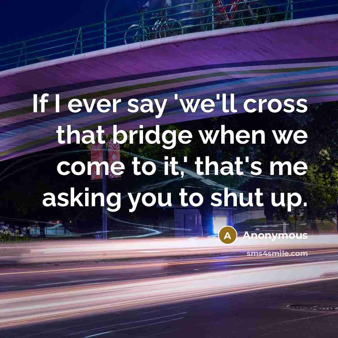 “If I ever say 'we'll cross that bridge when we come to it,' that's me asking you to shut up.” quote by Anonymous