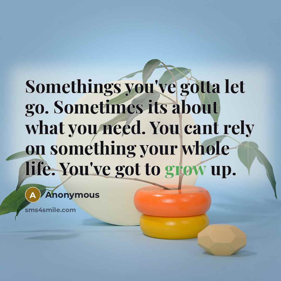 “Somethings you've gotta let go. Sometimes its about what you need. You cant rely on something your whole life. You've got to grow up.” quote by Anonymous
