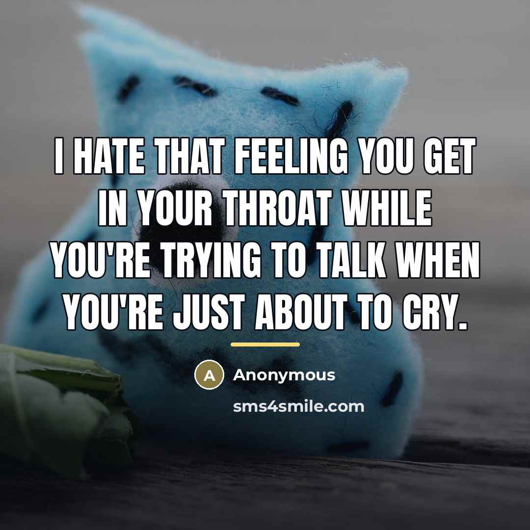 “I hate that feeling you get in your throat while…” quote by Anonymous