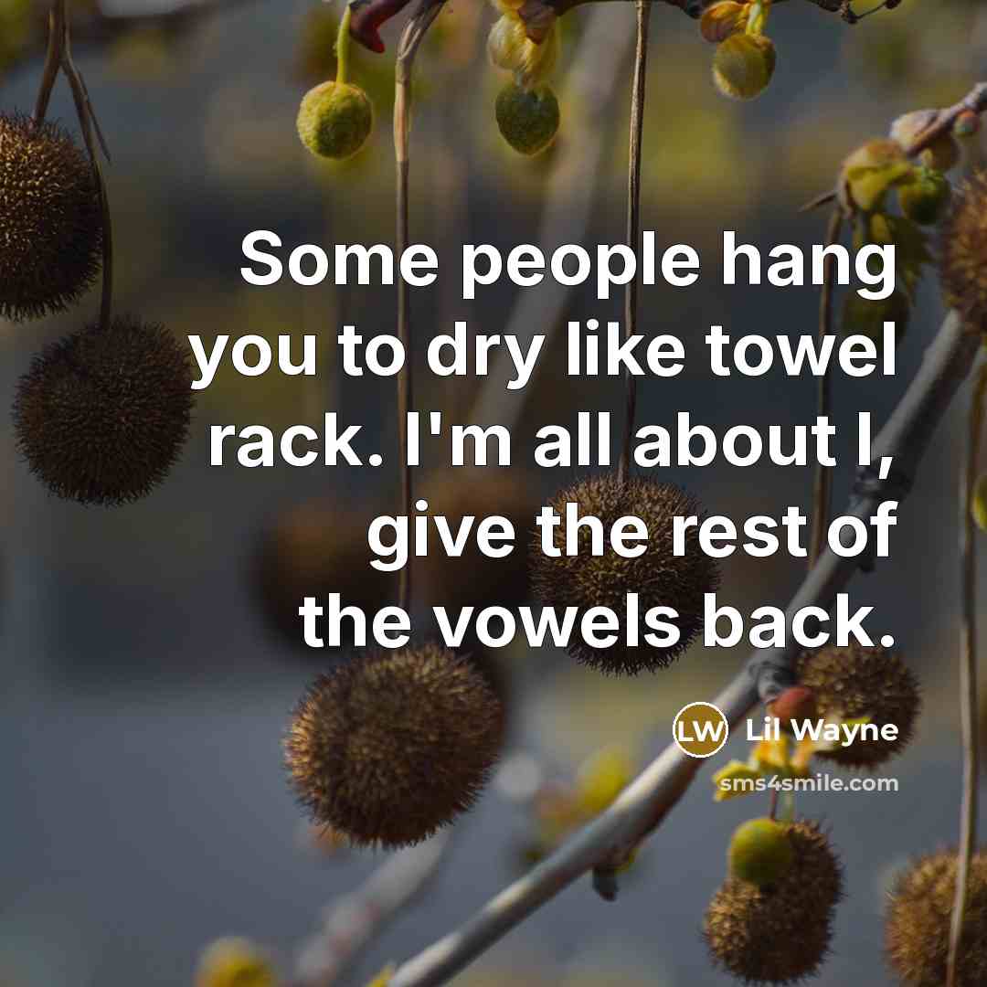 “Some people hang you to dry like towel rack. I'm all about I, give the rest of the vowels back.” quote by Lil Wayne