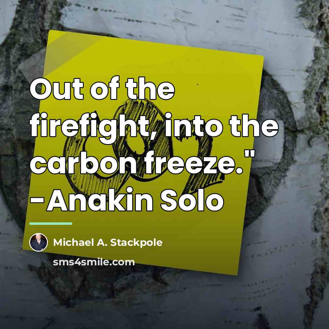 “Out of the firefight, into the carbon freeze." -Anakin Solo…” quote by Michael A. Stackpole