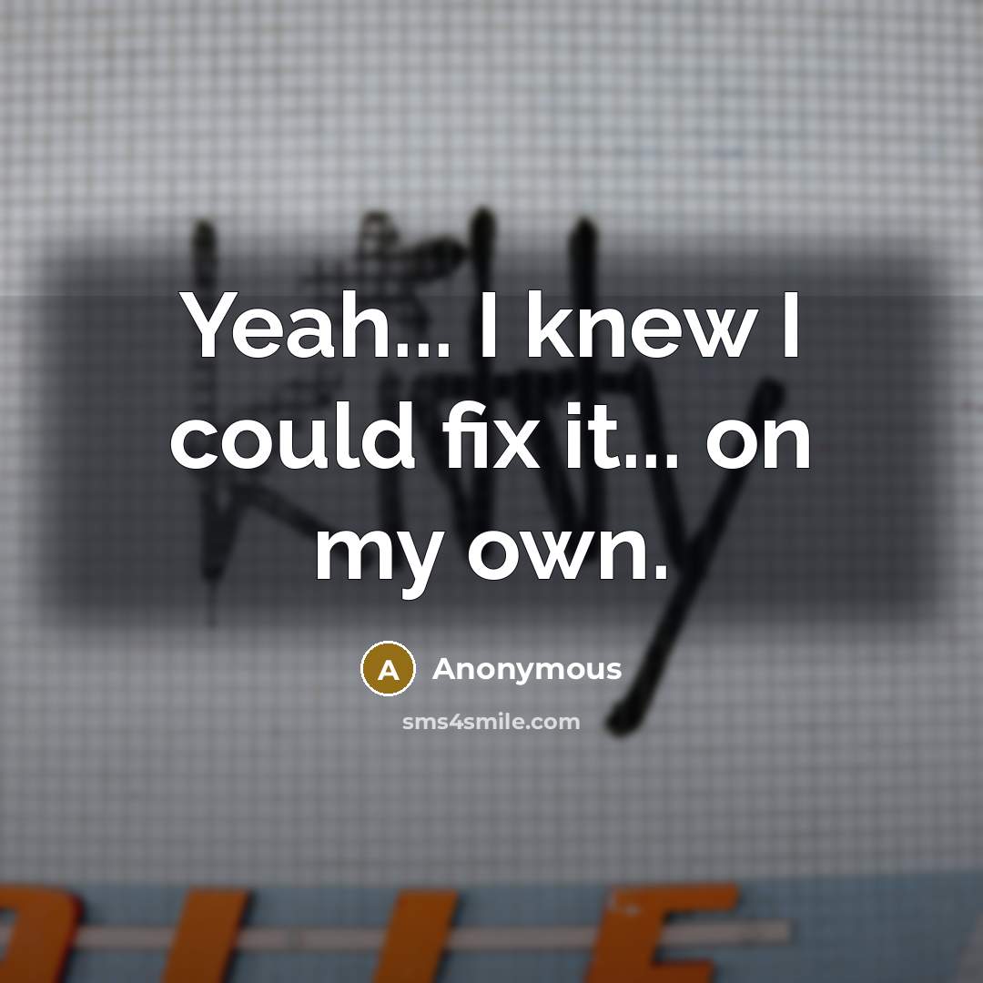 “Yeah... I knew I could fix it... on my own.” quote by Anonymous