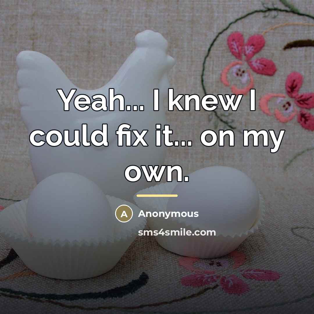 “Yeah... I knew I could fix it... on my own.…” quote by Anonymous