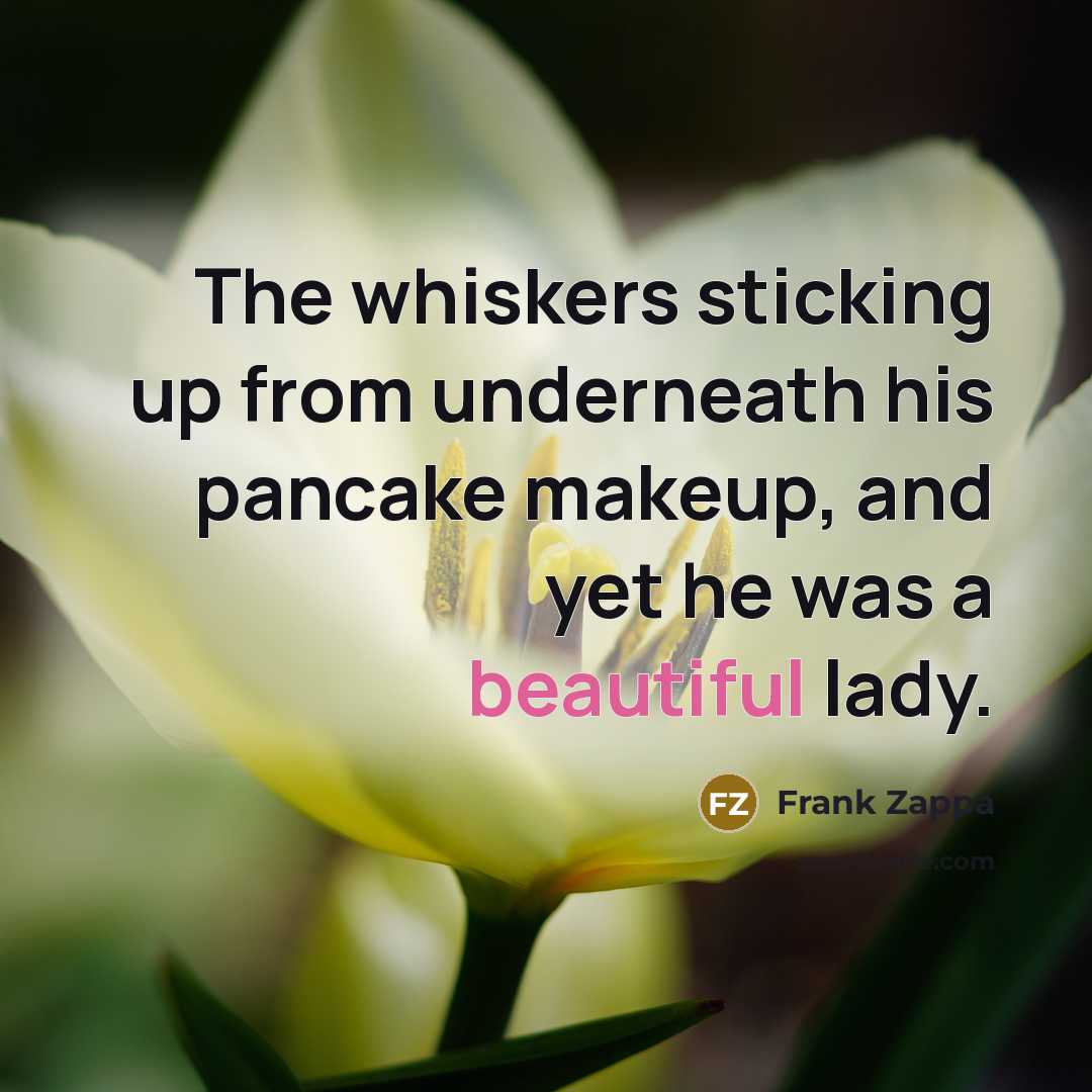 “The whiskers sticking up from underneath his pancake makeup, and…” quote by Frank Zappa