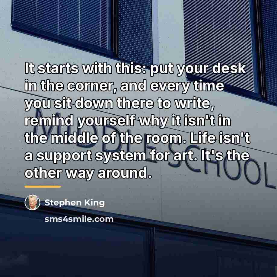 “It starts with this: put your desk in the corner,…” quote by Stephen King
