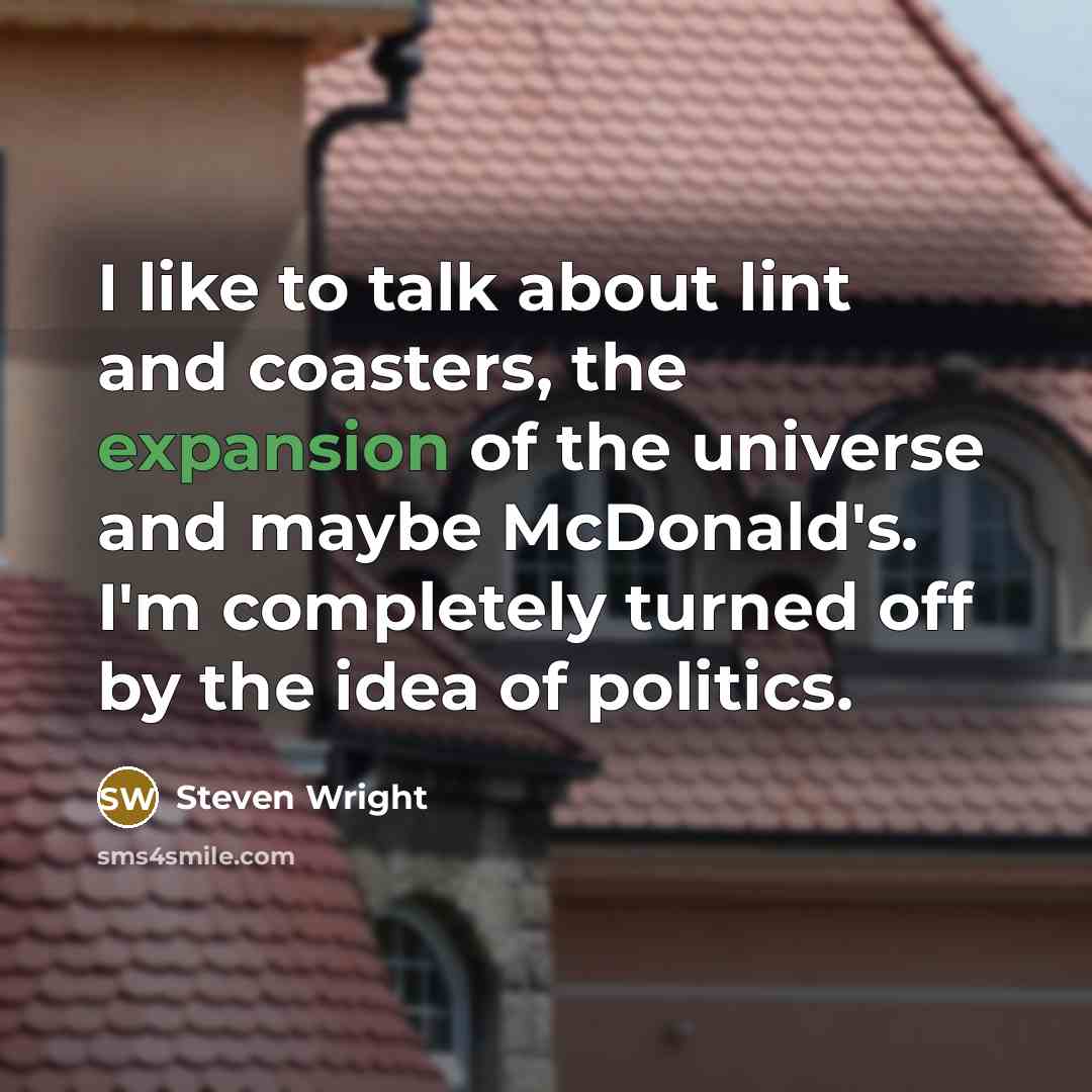 “I like to talk about lint and coasters, the expansion…” quote by Steven Wright