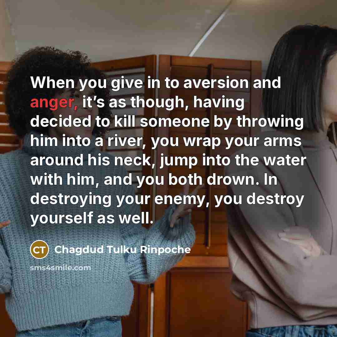 “When you give in to aversion and anger, it’s as…” quote by Chagdud Tulku Rinpoche