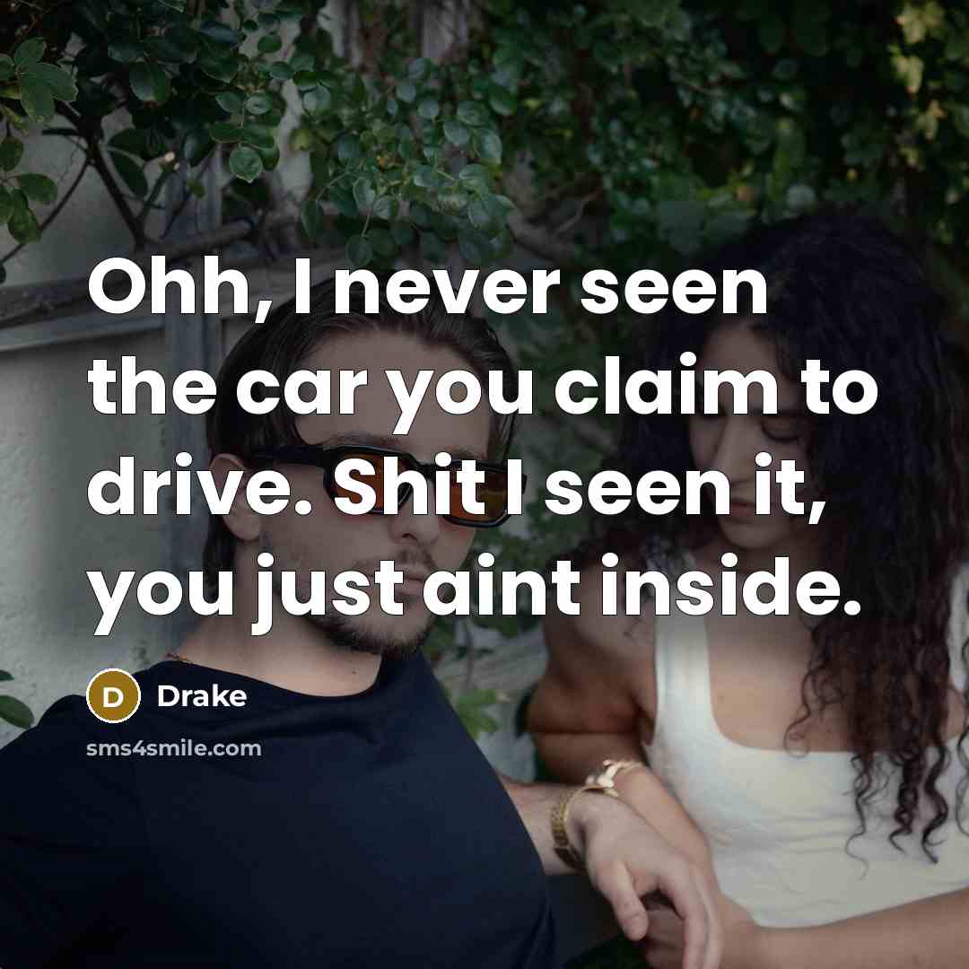 “Ohh, I never seen the car you claim to drive. Shit I seen it, you just aint inside.” quote by Drake