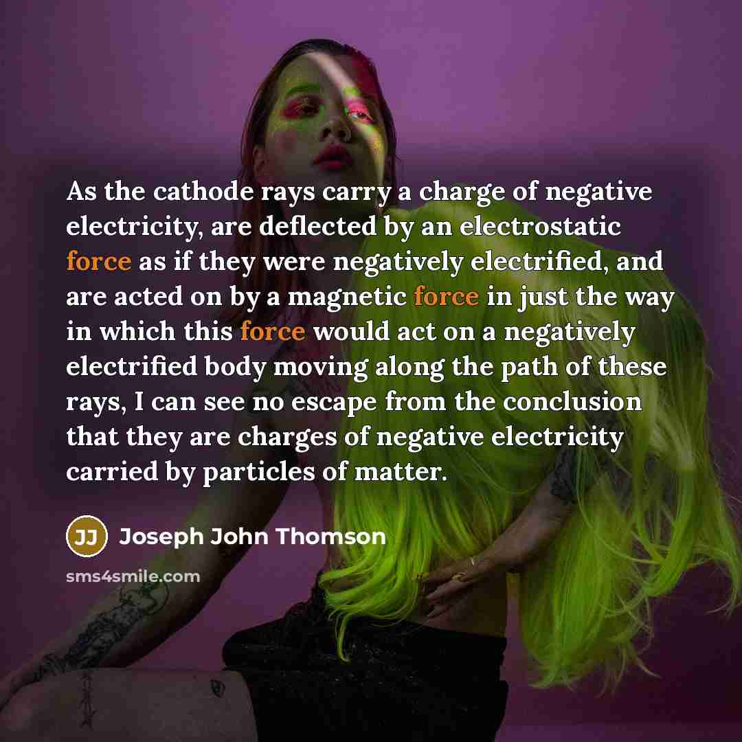 “As the cathode rays carry a charge of negative electricity,…” quote by Joseph John Thomson