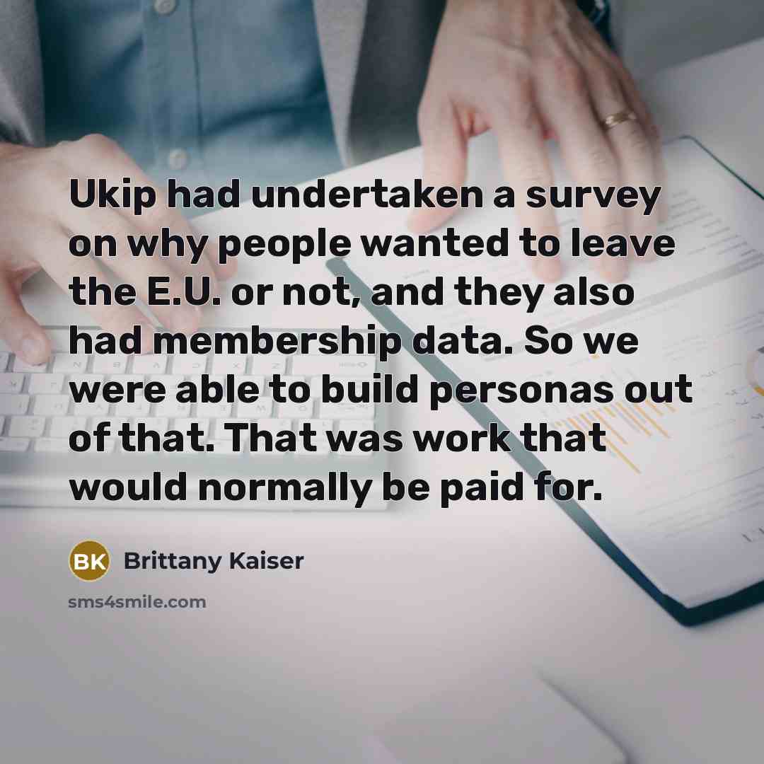 “Ukip had undertaken a survey on why people wanted to…” quote by Brittany Kaiser