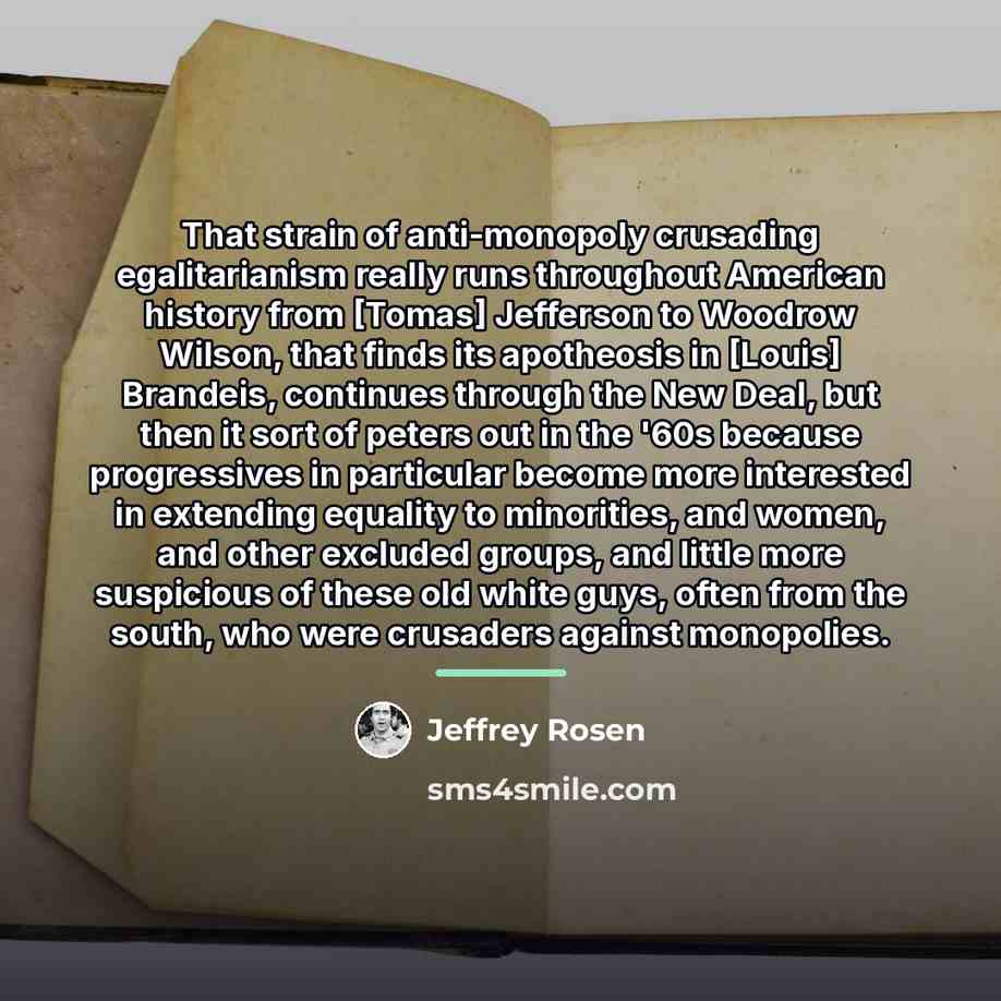 “That strain of anti-monopoly crusading egalitarianism really runs throughout American…” quote by Jeffrey Rosen