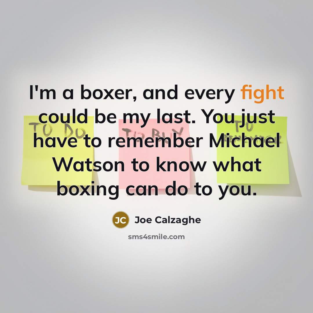 “I'm a boxer, and every fight could be my last. You just have to remember Michael Watson to know what boxing can do to you.” quote by Joe Calzaghe