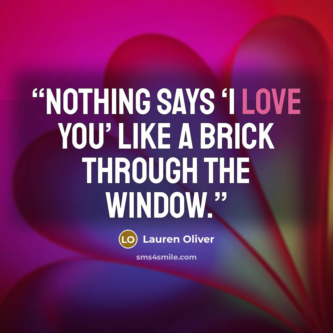 “Nothing says ‘I love you’ like a brick through the window.” quote by Lauren Oliver