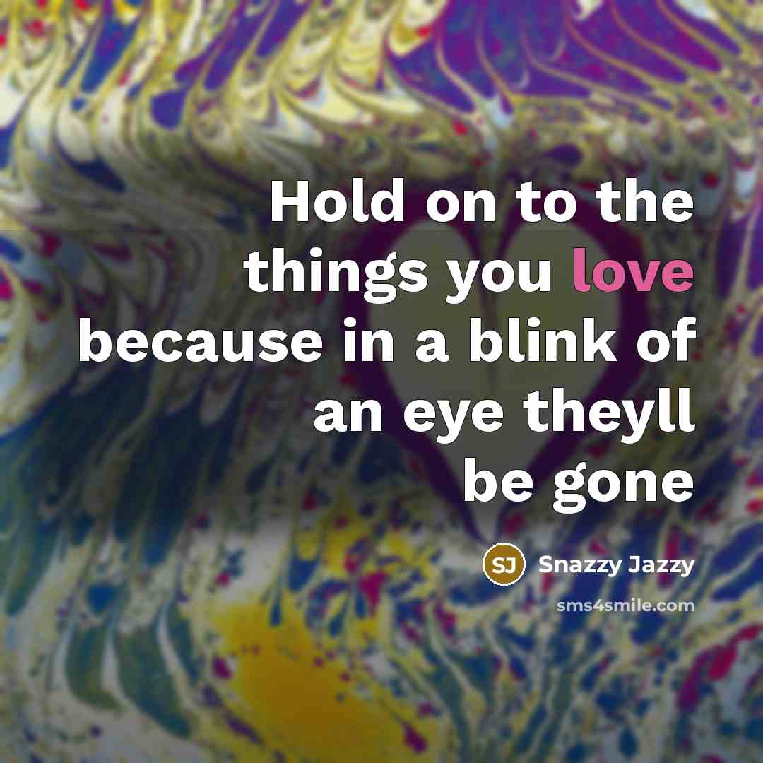 “Hold on to the things you love because in a blink of an eye theyll be gone” quote by Snazzy Jazzy
