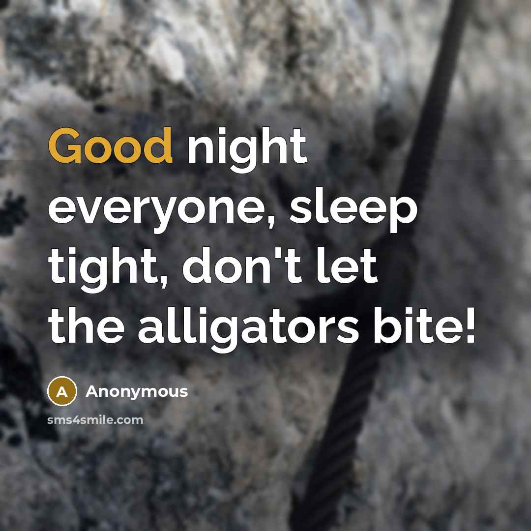 “Good night everyone, sleep tight, don't let the alligators bite!” quote by Anonymous